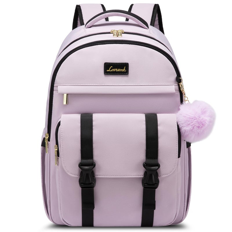 LOVEVOOK School Backpack for Teen Girls  Student Backpack Purse for 14-16 Teenage  Cute Kid Bookbag  Back to School Backpacks Fit 15.6 Inch Laptop  Large College Travel Bag  Light Purple - Image 1